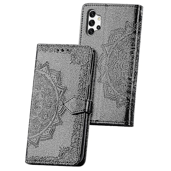 Samsung Galaxy A32 4g Etui Læder Wallet Cover Præget Mandala Magnetisk Flip Beskyttelse Stødsikker - Sort