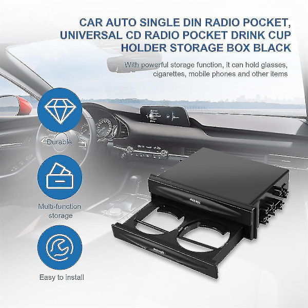 Bil Auto Single Din Radio Lomme, Universal Cd Radio Lomme Drikkekop Holder Opbevaringsboks Sort