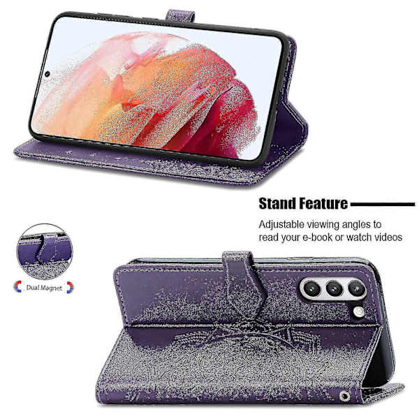 Samsung Galaxy S21 Fe Etui Læder Wallet Cover Præget Mandala Magnetisk Flip Beskyttelse Stødsikker - Violet