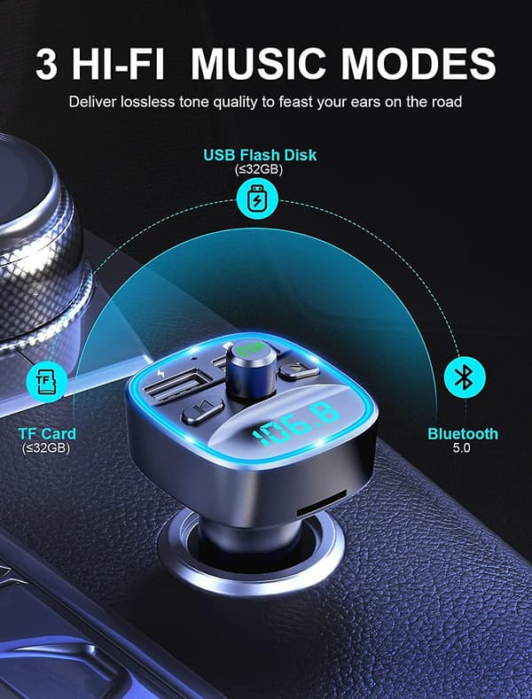 Bluetooth Biladapter MP3-spiller FM-sender, Håndfri Oppringing, Doble USB-porter (5V/2.4A & 1A)