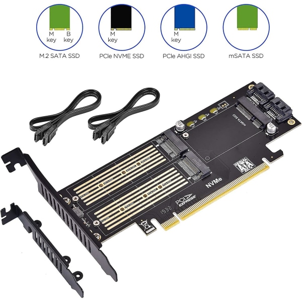 3 i 1 M.2 och Msata SSD-adapterkort för M.2 Nvme/ngff SSD till Pcie-adapter, Msata till Sata-adapter med aluminiumkylfläns för Windows, Mac och Linux OS