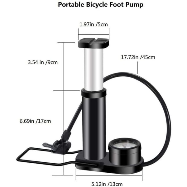 Sykkelpumpe fotpumpe, Mini bærbar stativluftpumpe kompatibel