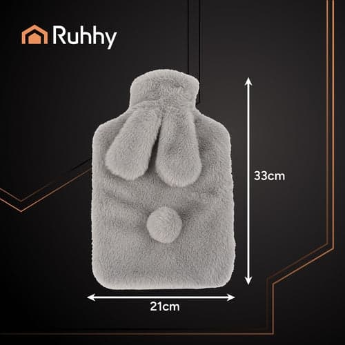 Rubber warmer 1.8L with plush cover grey/beige 33x21 cm