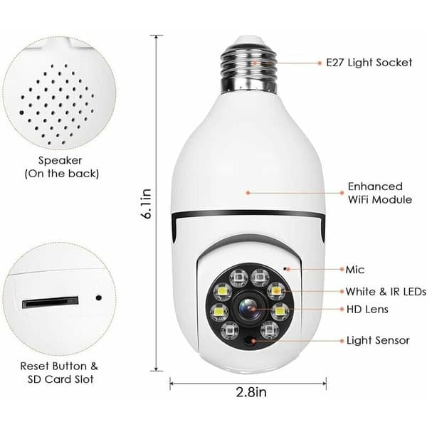 2-pack WiFi Trådlös Säkerhetskamera Glödlampa Kamera, Övervakning Ca