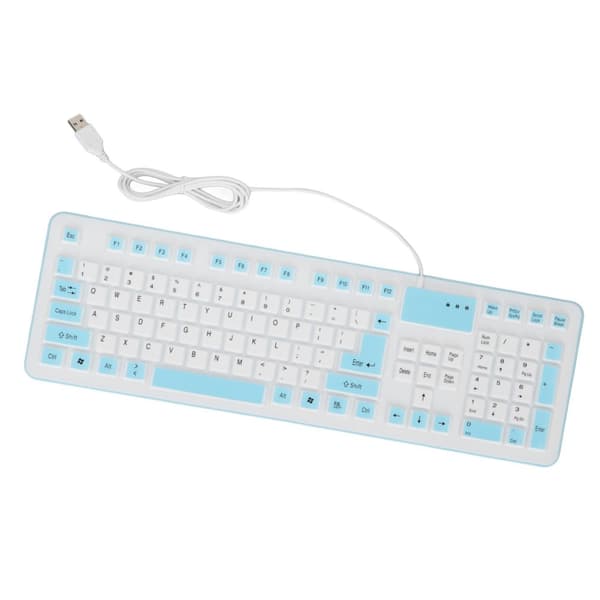 Foldable Silicone Keyboard 106 Keys Waterproof Dustproof Foldable USB Wired Silent Silicone Keyboard for PC Laptop Gaming Blue
