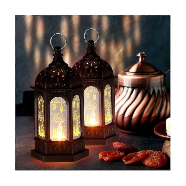 6 STK Mini Ramadan Candle Mubarak Lanterne LED Eid Mubarak Lanterne Måne Stjerne Lys Bordpynt