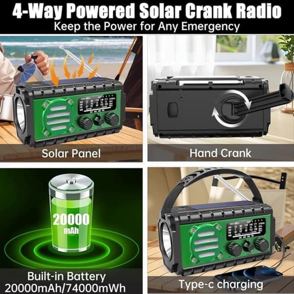 Emergency Radio | Solar Powered Hand Crank Radio with AM/FM/SW, Flashlight and SOS Function