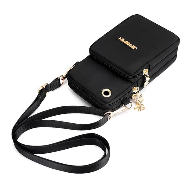 Multifunktionel mobiltelefontaske med crossbody-rem Sort
