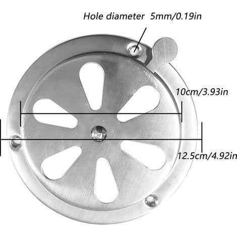 Rund Ventilationsrist, Luftventilationsroset i Rustfrit Stål, 125 mm Ventilationsrist i Rustfrit Stål, Indblæsningskanal, Udsugningskanal, Ventilation