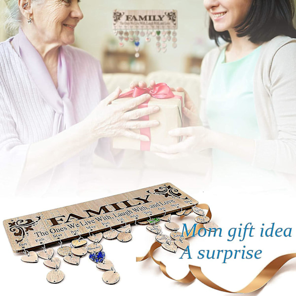 Träkalender för familjens födelsedagar - väggmonterad med 100 etiketter - stil 1