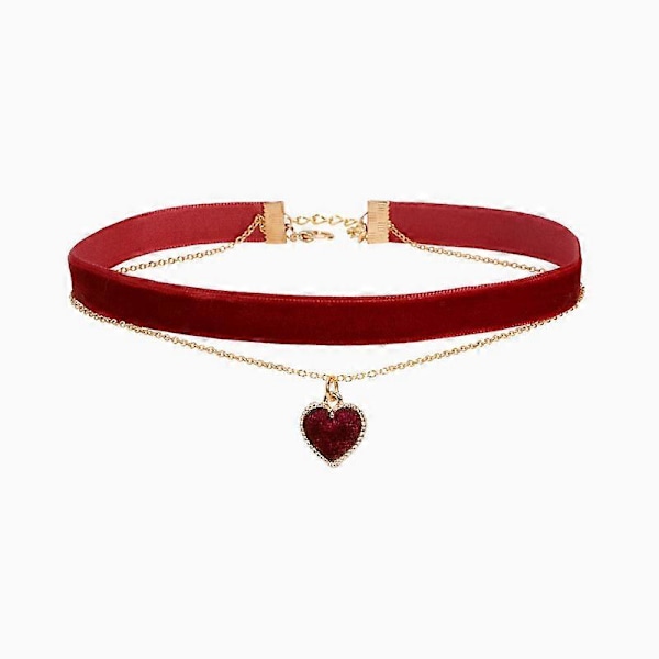 Rødt choker-halskjede for kvinner, justerbar kjærlighets-choker for jenter, gotisk choker fløyel choker