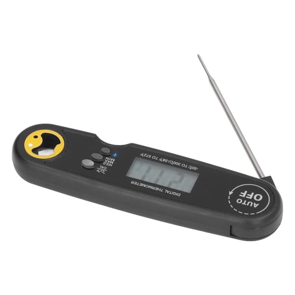 Foldable Waterproof Electric Meat Thermometer - Fast BBQ Temperature Measurement (Black)