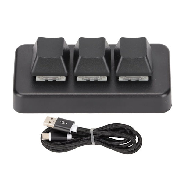 RGB-baggrundsbelyst Mini Mekanisk Programmerbart Tastatur med 3 Taster til Computer (Sort)