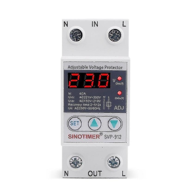 Sinotimer Led-display Svp-912 40a Din-skena 230v Justerbar Överspänning Underspänning Skyddande Devi