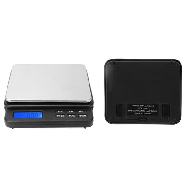 Mini Digital Kitchen Scale - High-Precision Electric Scale (1000g/0.01g) - Blue Backlit Display, Black