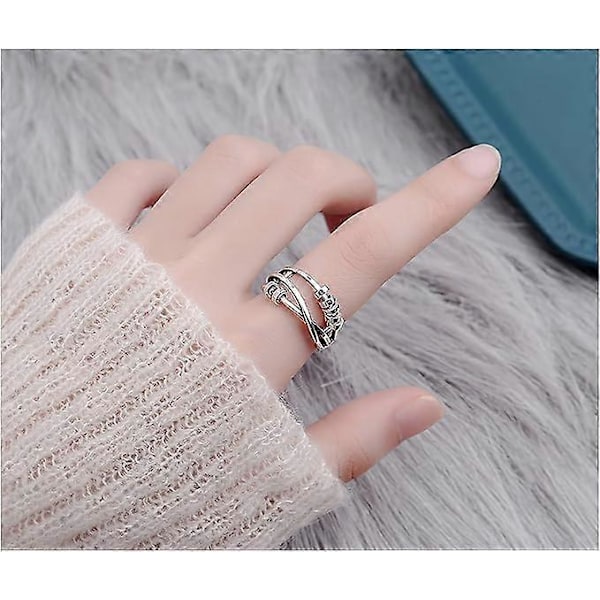 Sølv Anti-Angst Ringe Unisex Spinner Ringe Unisex Justerbare Stacking Spinner Angst Ringe, Justerbare, Syntetisk, Syntetisk