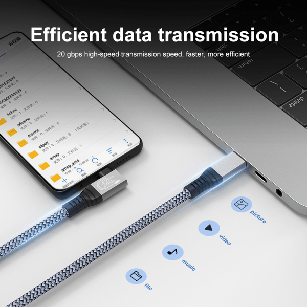 240W 90 graders rettvinklet hode GEN 2-USB 3.2-kabel USB-C hannkabel 20 Gbps MultiColor 2 m