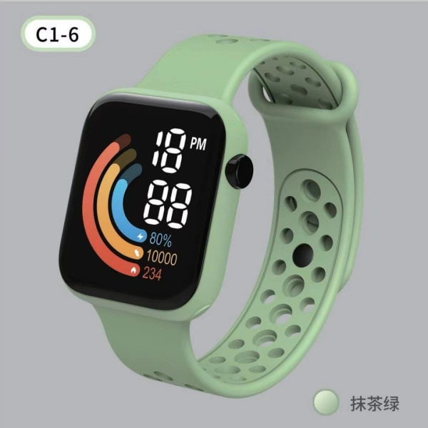Elektrisk klocka C-6 barn regnbåge digital display liten fyrkantig LED tid kalender armbandsklocka vit