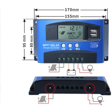 MPPT 40A solcelleladeregulator, 12V 24V USB solcellepanel batterikontroller smart batteriregulator med LCD-skjerm (40A)