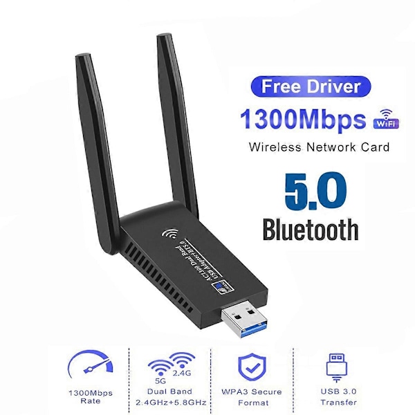 1300Mbps USB WiFi Adapter USB 3.0 Bluetooth 5.0 Dongle 2.4G&5GHz Dual Band WiFi 5 Netværk Trådløs WLAN Modtager