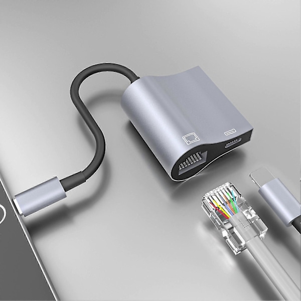 Lightning-gränssnitt till RJ45 Ethernet-adapter 2 i 1 LAN-nätverksadapter Stöd för 10/100 Mbps Driver-fri Gigabit-nätverkskabelomvandlare