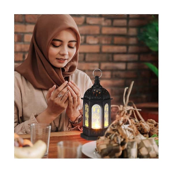 6 stk. Mini Ramadan Candle Mubarak Lantern LED Eid Mubarak Lantern Måne Stjerne Lys Midtpunkt Dekor