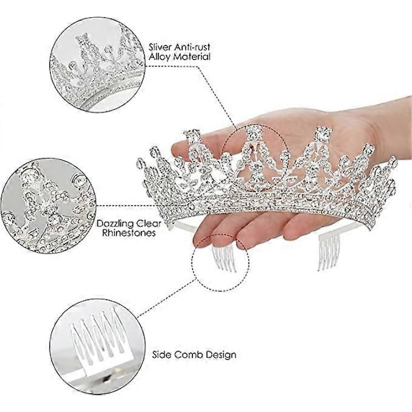 Krystal Tiara Krone med Rhinestones Kam til Piger og Kvinder Bryllup Brude Krone Proms Pageants Prinsesse Fødselsdagsfest