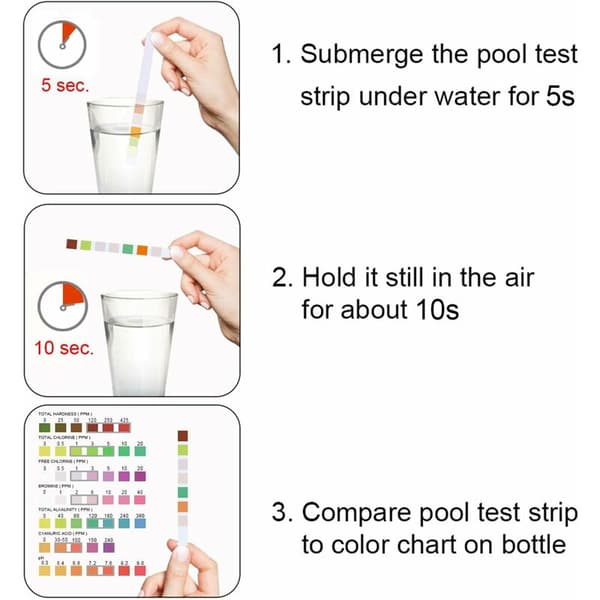 7-i-1 Pool Teststrimler, Spa Teststrimler, Vandkvalitet Testkit, Vand pH Test, Total Alkalinitet Test, Total Hårdhed Test