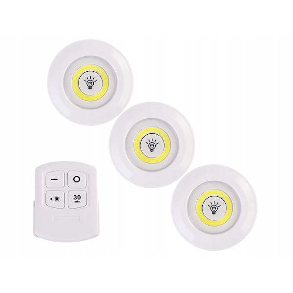 3 Wireless Spotlights with Remote Control - LED Lamps Cool White