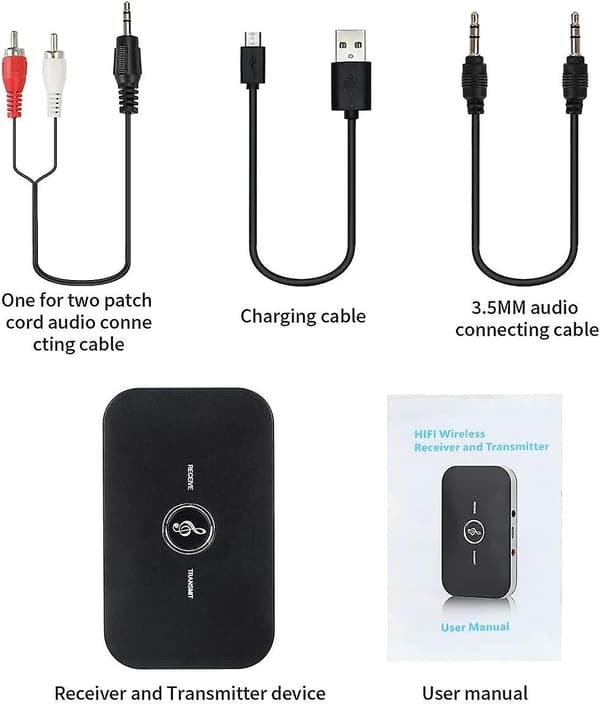 Bluetooth 5.0 Mottaker Adapter, 2 I 1 Mottaker Sender Med 3.5mm Lydutgang Rca Lyd Bluetooth Adapter/konverter