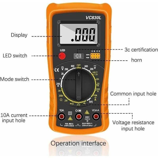 Digital multimeter, automatic digital multimeter, professional electrical tester, voltmeter/resistance/continuity/diodes applicable to laboratories