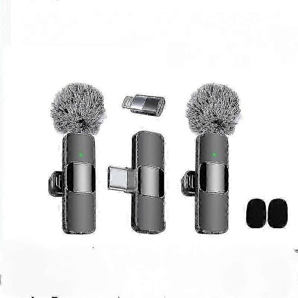 Professionell Trådlös Lavalier Mikrofon 2-pack Brusreducering Kristallklar Inspelning med USB-C för iPhone 15 Pro Max, iPad, Android, Live St - JA