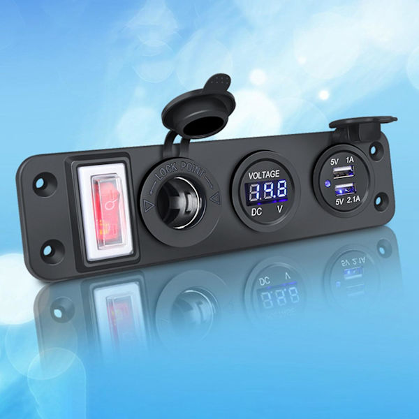 4 i 1 Ny Digital Voltmeter+12V Uttag +Dubbel USB Laddare Adapter Marin USB Laddningsuttag Grön
