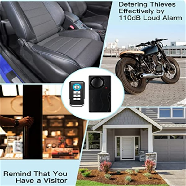 Wireless Vibration Alarm with Remote Control 110 dB Black