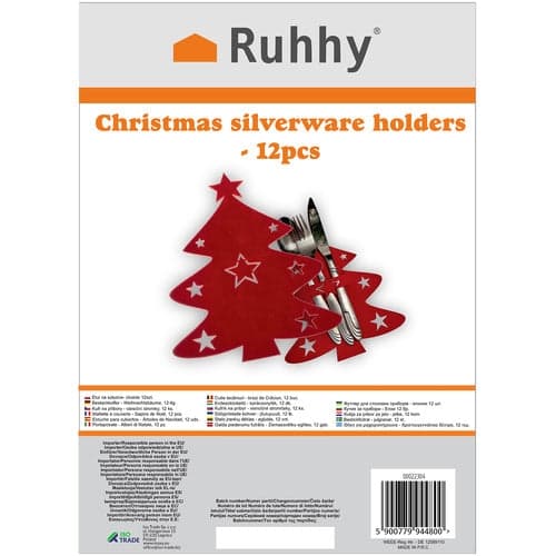Felt Cutlery Holders 12-pack Red Christmas Tree 17x20 cm