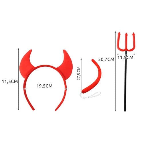 Devil Costume Accessories 4-piece Red - Horns, Tail, Bow Tie, Fork