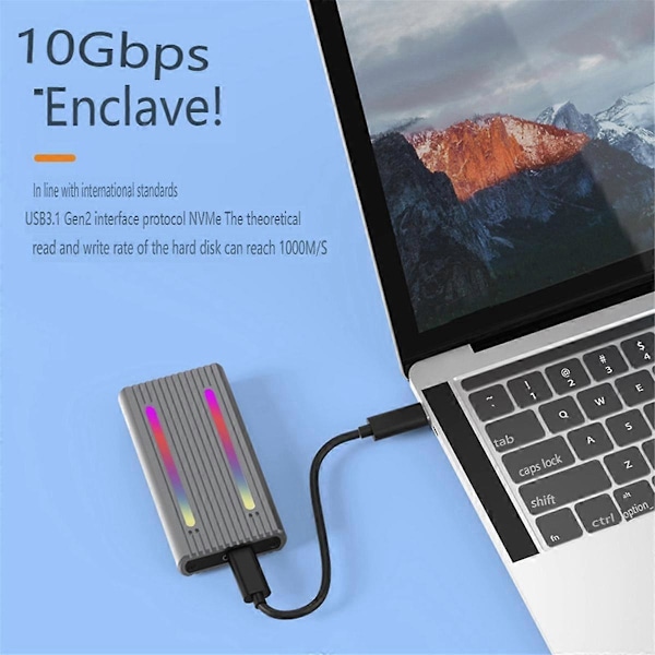 RGB Dual Protocol M.2 -kiintolevykotelo Nvme/Ngff Universal Gen2 10Gbps Phantom Solid State Driv
