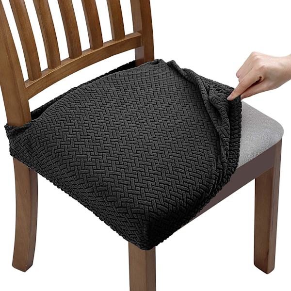 4 kpl Jacquard-venytysjakkarapeitettä - ruokailutilan jakkarapeite, irrotettava ja pestävä (selkänojan hihnoilla)