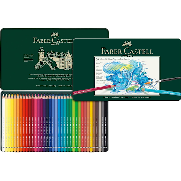 Faber-Castell Akvarellpennor 48 Set | Betala för 36-pack | Blandbara färger, metallfodral, 12 bonuskritor, vattenlösliga kärnor av konstnärskvalitet