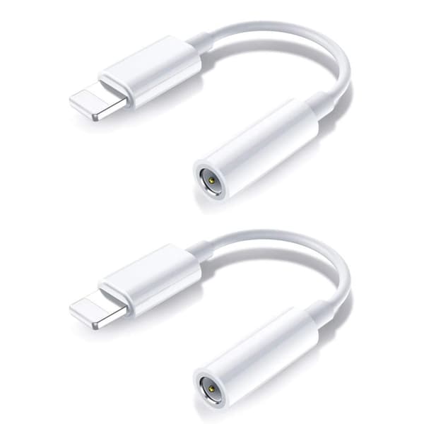2x BT Lightning til 3,5 mm adapter for hodetelefoner BT lyd og samtaler