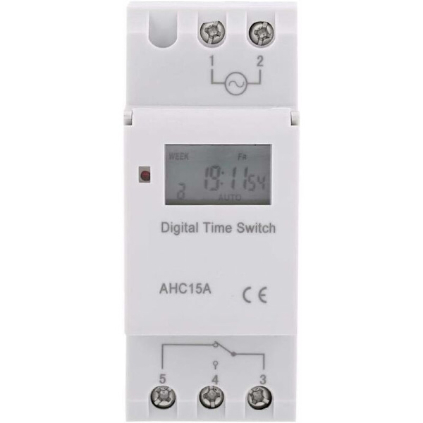 Digital programmerbar timer med LCD-skjerm, ukentlig programmerbar tidsbryter, 16-på og 16-av timerrelé (12V)