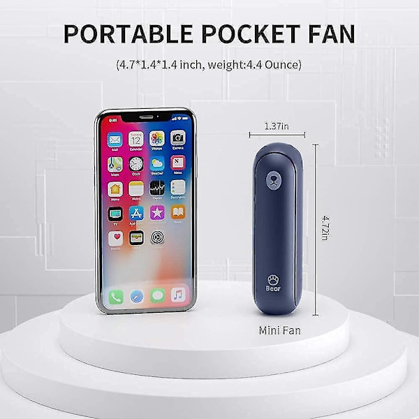 Fickhandfläkt, Mini Bärbar Handfläkt, Batteridriven 14-21 Timmars Drifttid, USB Laddningsbar Vikbar Fläkt, Tyst Personlig Fläkt med Powerbank
