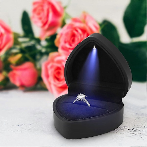 Ringask med LED-ljus Smyckesgåva Ask Förlovning Bröllop Ringfodral För Frieri Förlovning Bröllop (svart)