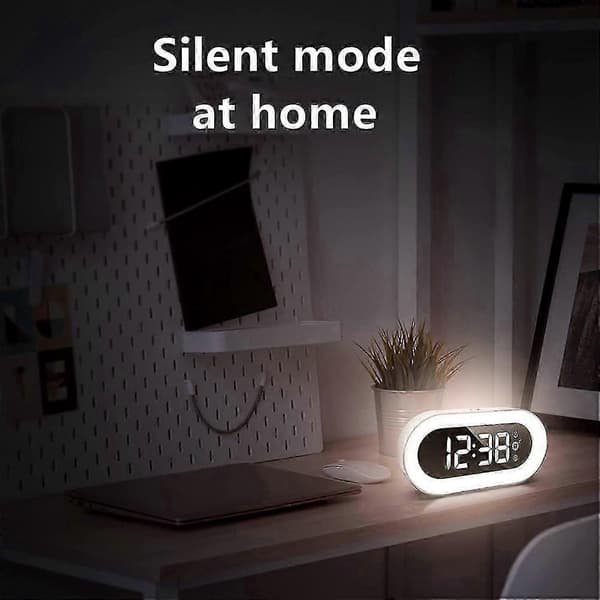 Digital Väckarklocka Nattlampa Väckarklocka för Sovrum, Snooze-funktion Smarta Väckarklockor för Tunga Sovare (Vit)
