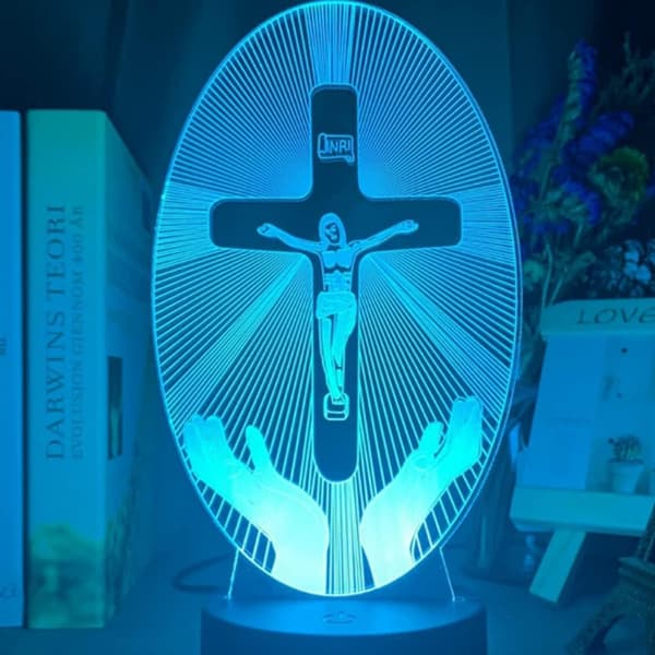 3D Jesus Kors Nattlys Illusjon 7 Fargeendringer Til