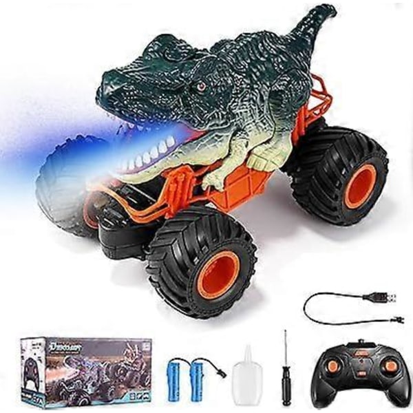 Fjärrstyrd Bil, Dinosaurie Lastbilsleksak med Spraydimma Musik LED-ljus, 360 Rotation Terräng Monster 2.4 GHz RC Lastbilar Leksak, RC Bil med Ljud