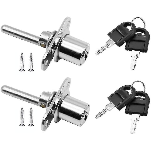 2 kpl Laatikon lukko avaimella Kalusteiden uppolukko Kaappeihin Vitriineihin Arkistojen, Halkaisija 16mm, Pituus 61mm (hopea)