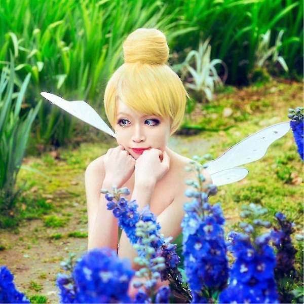 Tinker Bell Paryk Kvinder Kort Glat Cosplay Kostume Paryk Til Halloween Hår Guld Blond Fest Jule Paryk