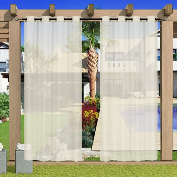 2 stk. Utendørsgardiner for Terrasse Avtakbare for Enkel Vanntett Transparent Gardin for Veranda Hage Lysthus