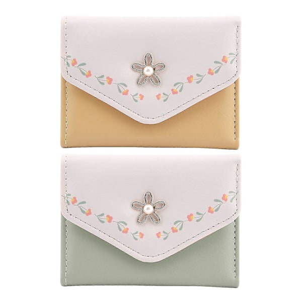 2 st Söta Korthållare Plånbok Dam Mode PU Läder Liten Bifold Student